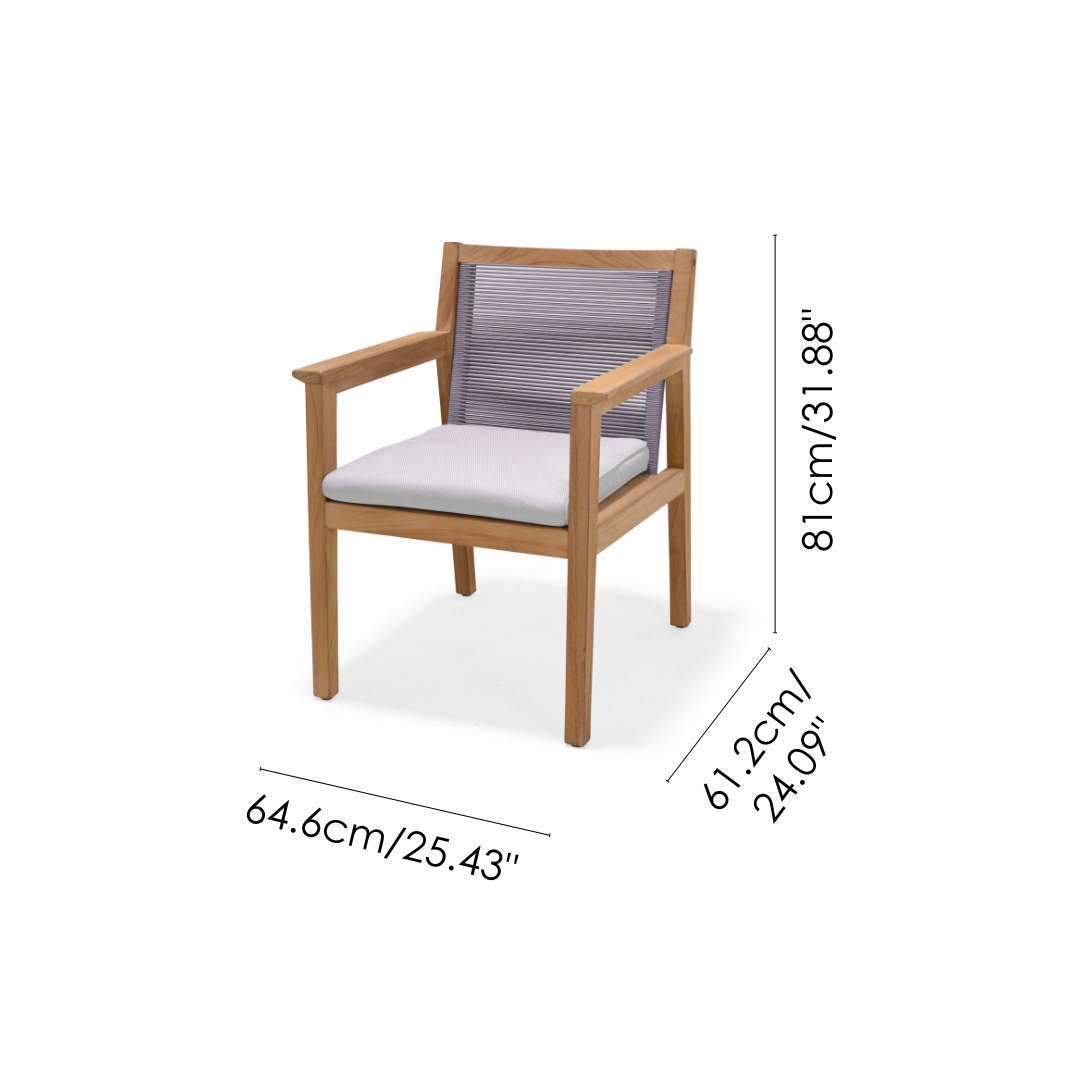 Taupe Teak and Rope Outdoor Dining Armchair