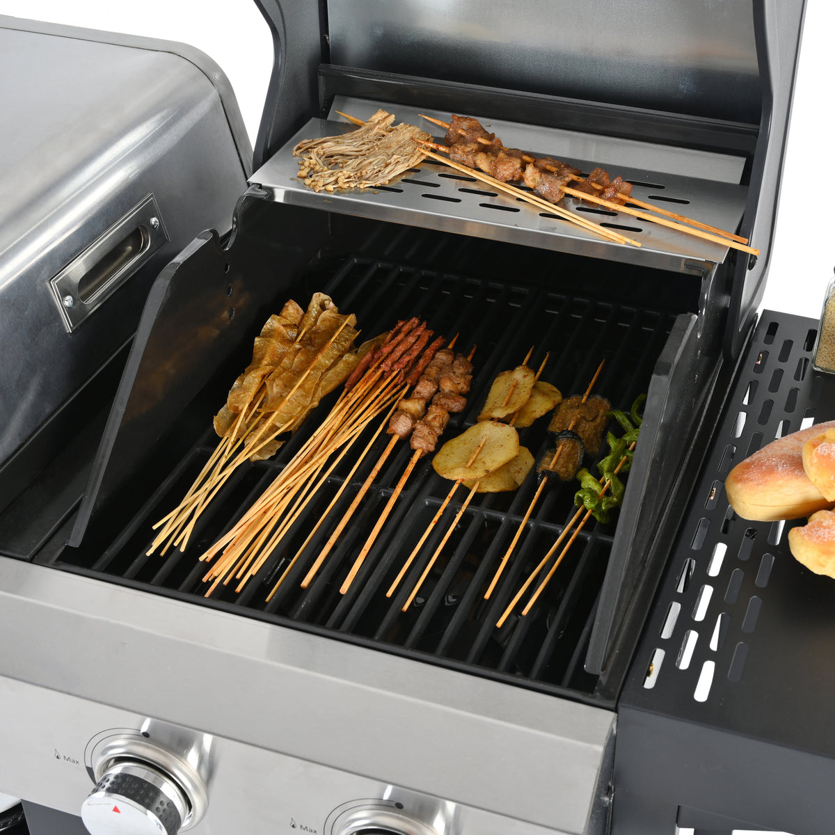Close-up of the flat-top griddle cooking surface.