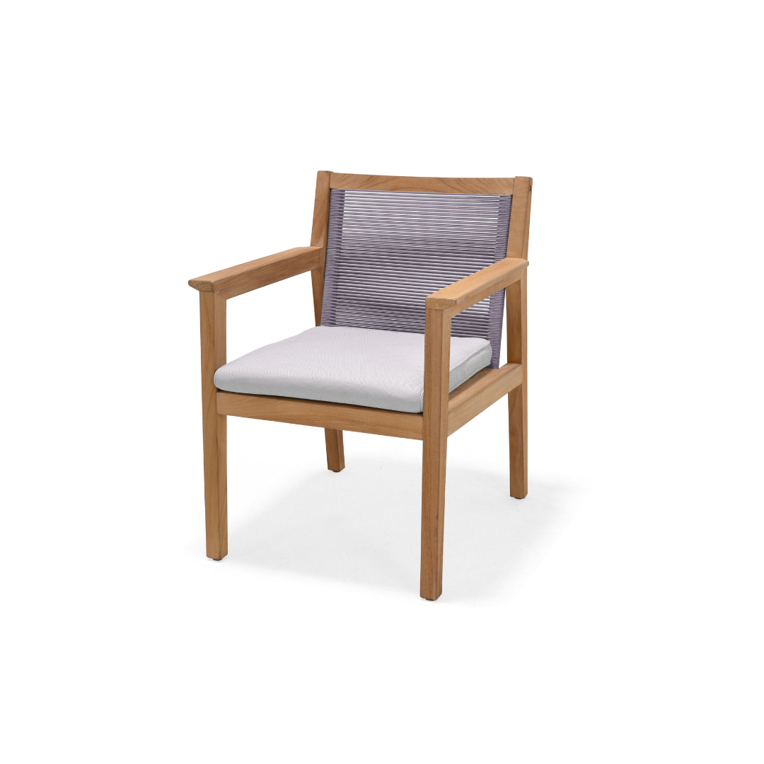 Taupe Teak and Rope Outdoor Dining Armchair