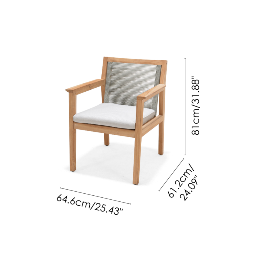 Green Teak and Rope Outdoor Dining Armchair