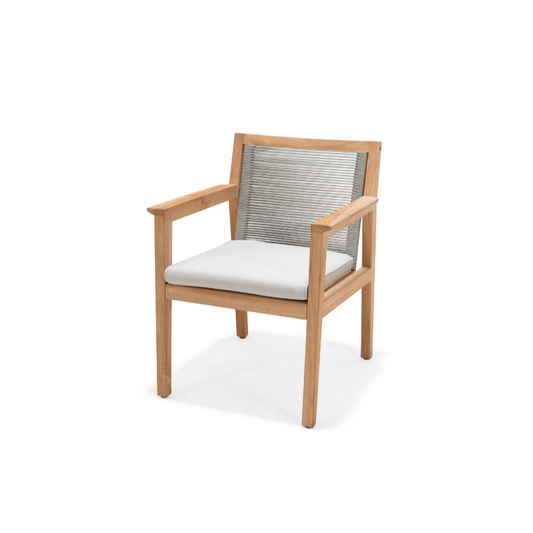Green Teak and Rope Outdoor Dining Armchair