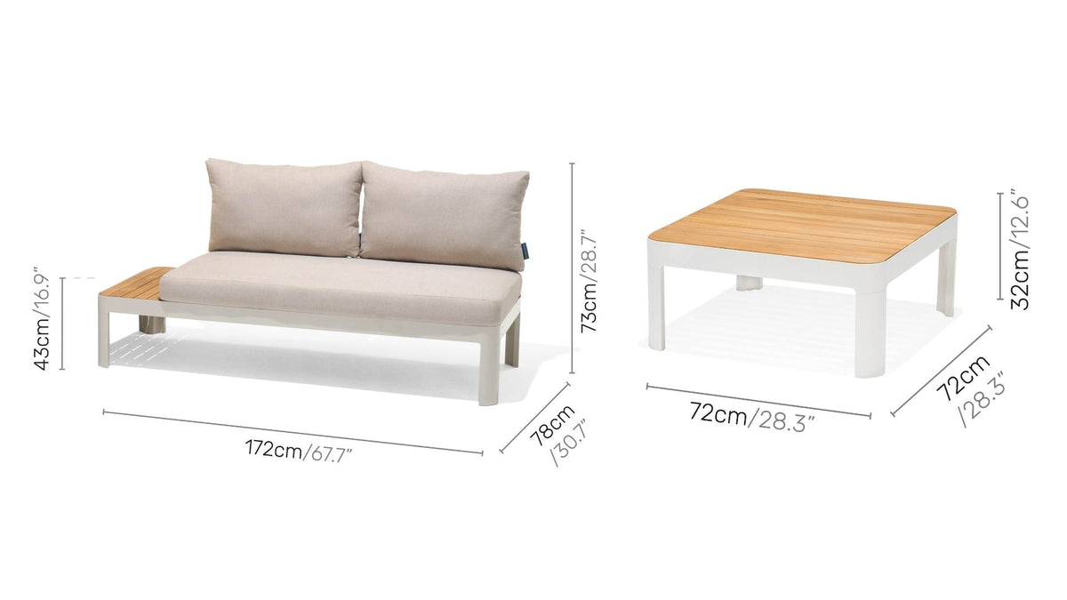 3-Piece Teak and Aluminum Outdoor Modular Sofa Set