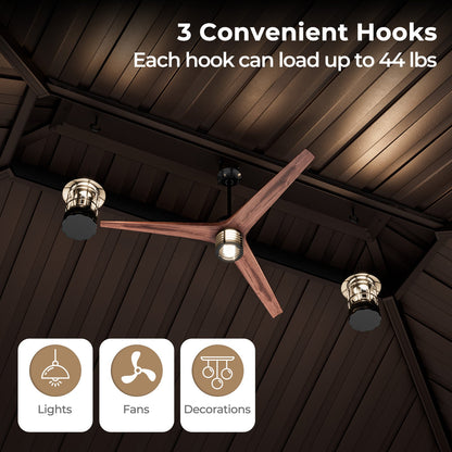 Gazebo ceiling showing three hooks for hanging lights, fans, or decorations.