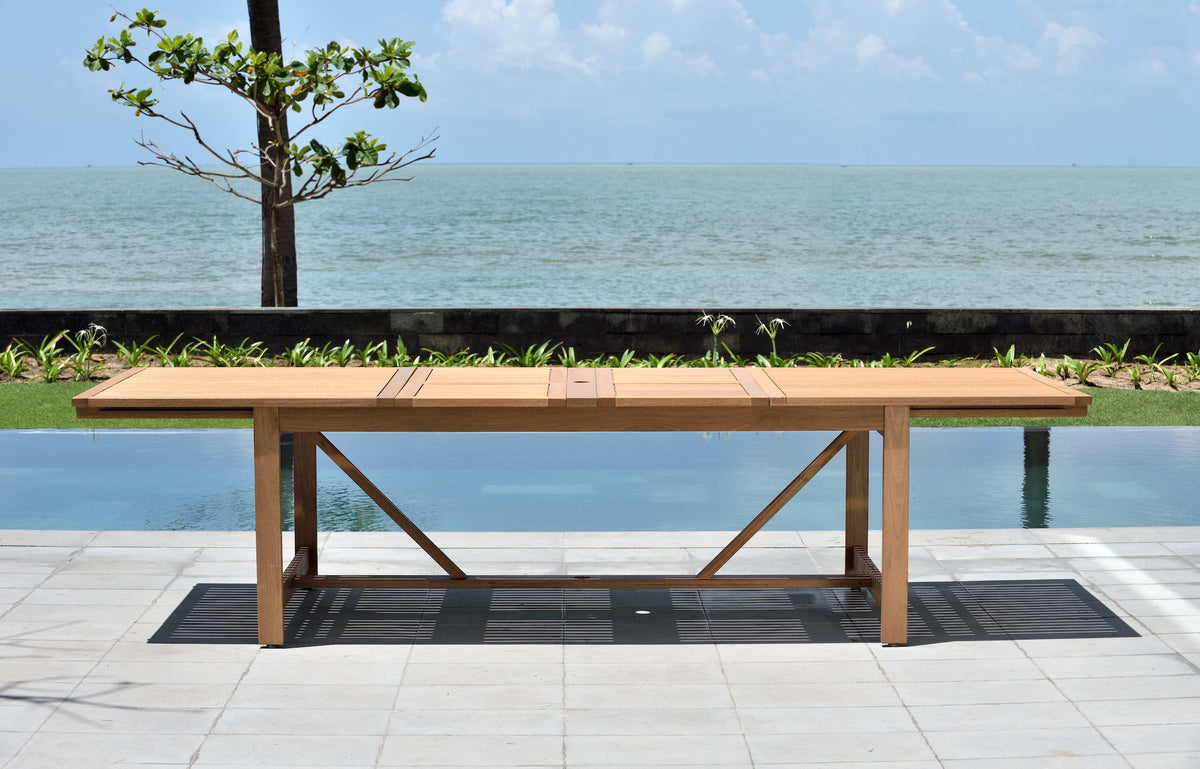 Leyland FSC hardwood dining table with Nassau grey armchairs.