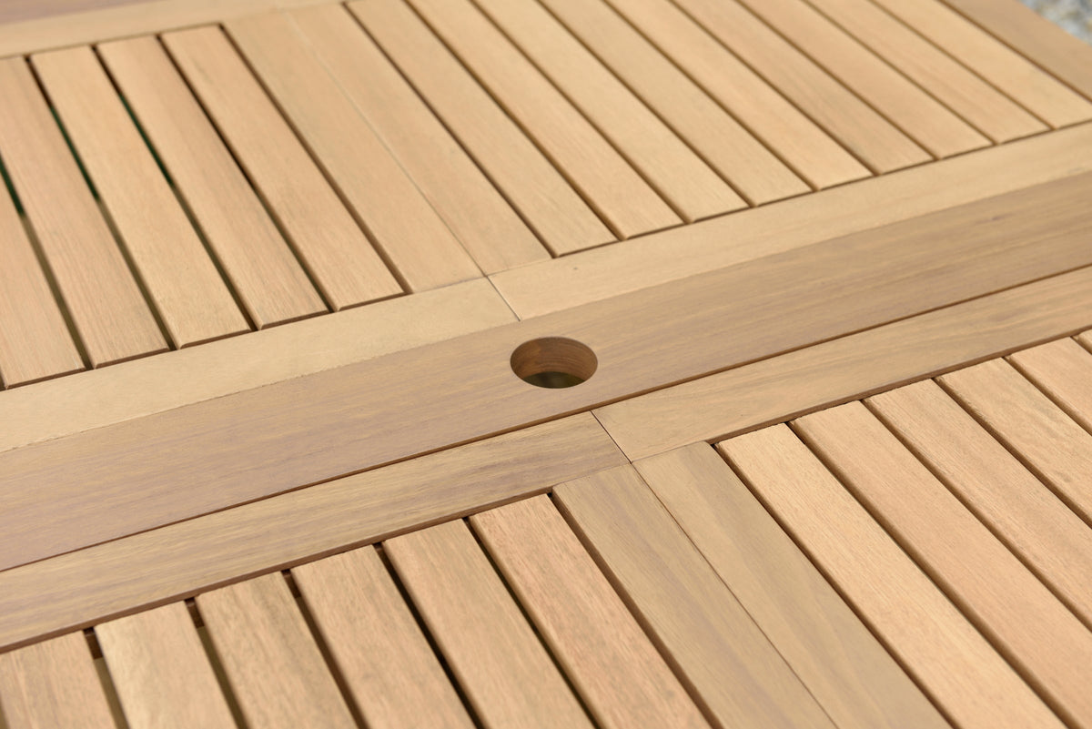 Close-up of a wooden deck with slats