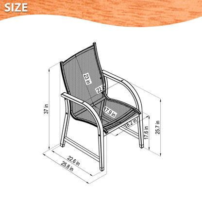Black armchair dimension diagram showing overall chair measurements.