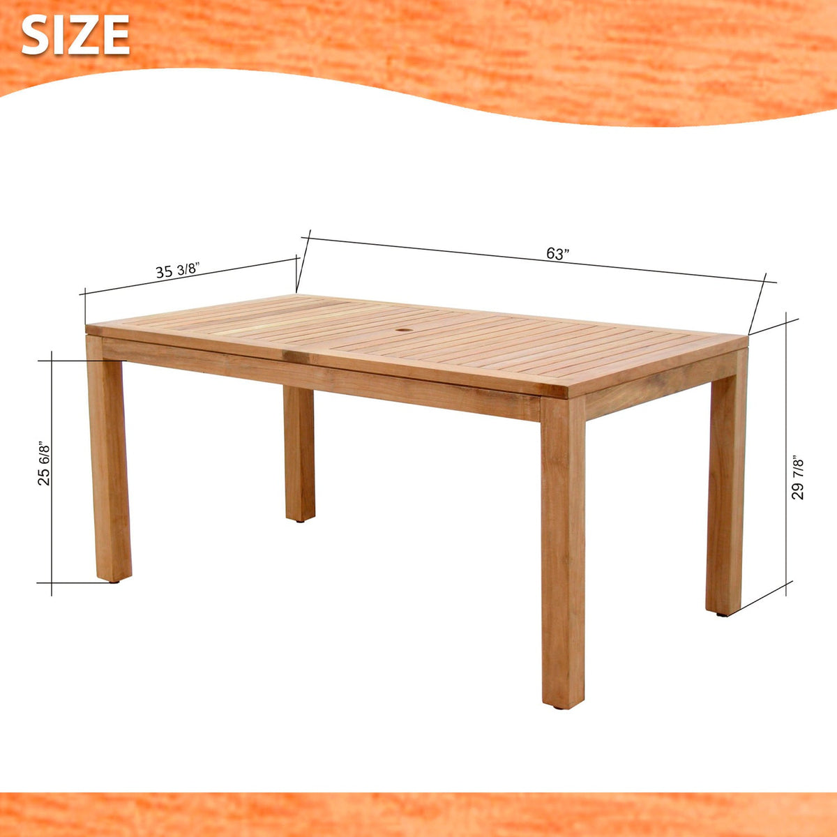 Teak dining table dimension diagram.