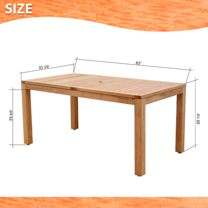 Teak dining table dimension diagram.