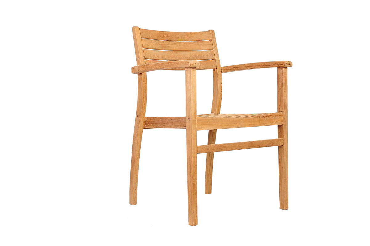 Solid teak armchair shown from the front.