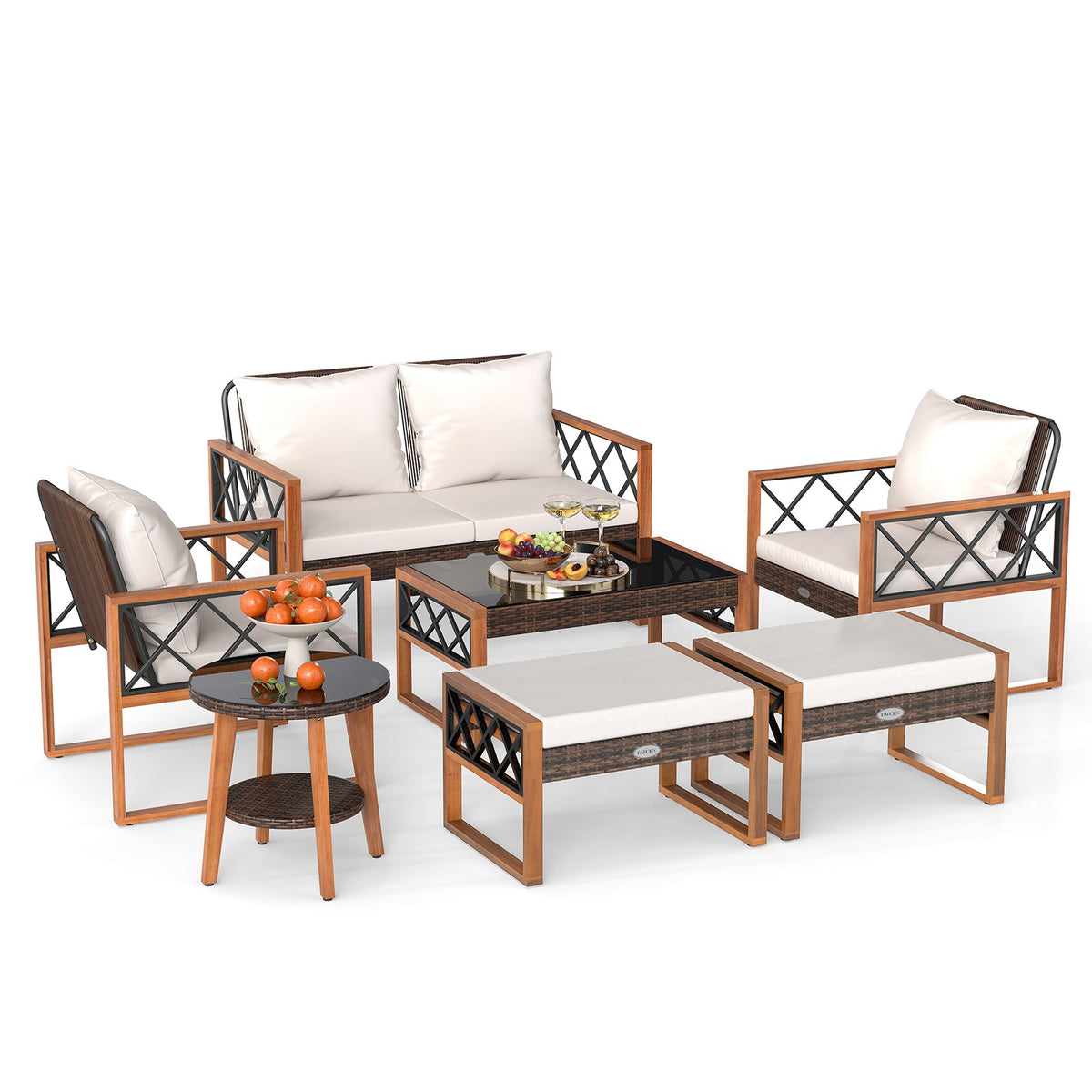 7-Piece Outdoor Conversation Set with PE Wicker and Acacia Wood