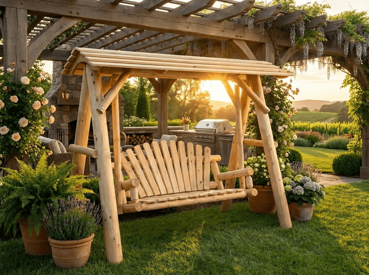 Cedar Porch Swing with Stand and Canopy
