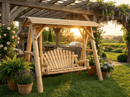Cedar Porch Swing with Stand and Canopy