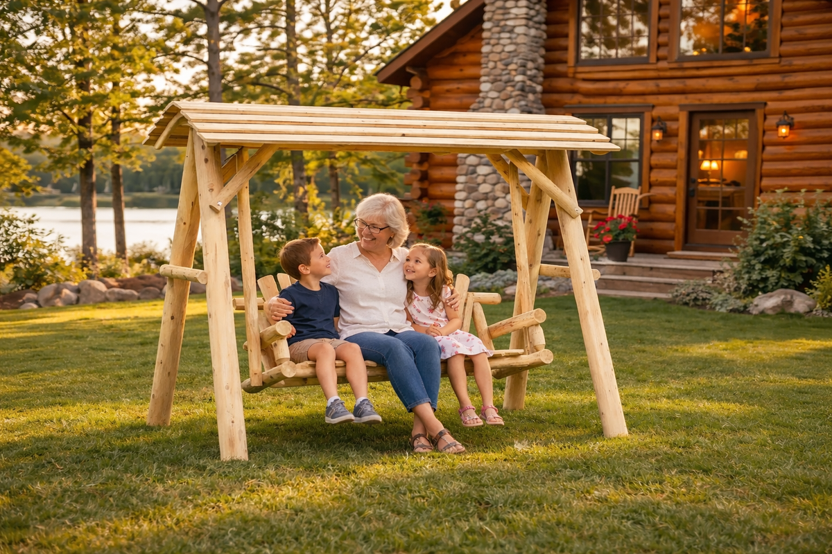 Cedar Porch Swing with Stand and Canopy