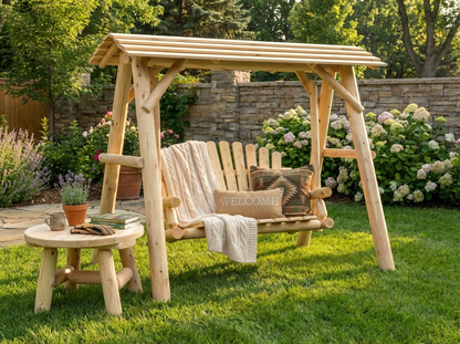 Cedar Porch Swing with Stand and Canopy