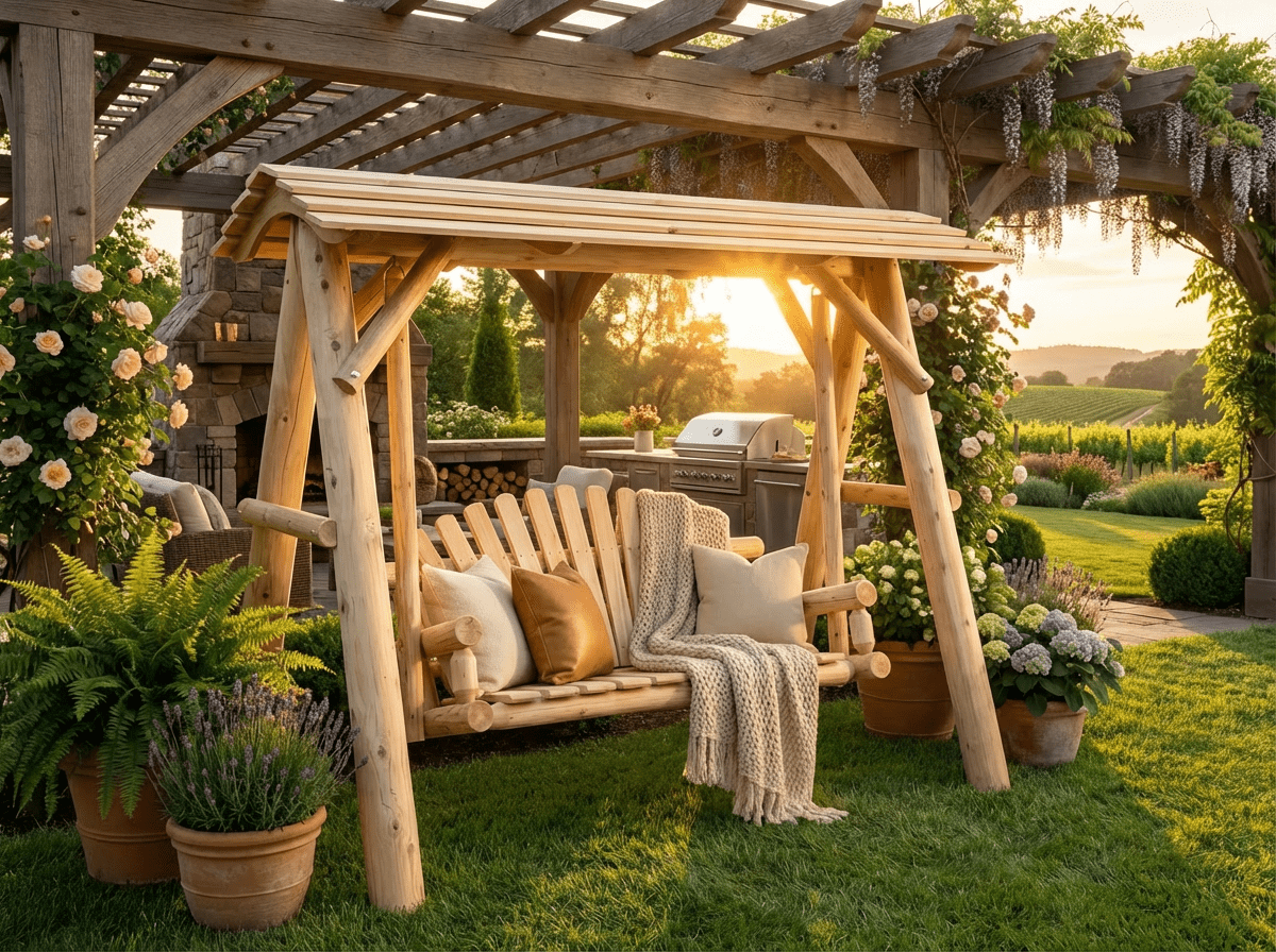 Cedar Porch Swing with Stand and Canopy