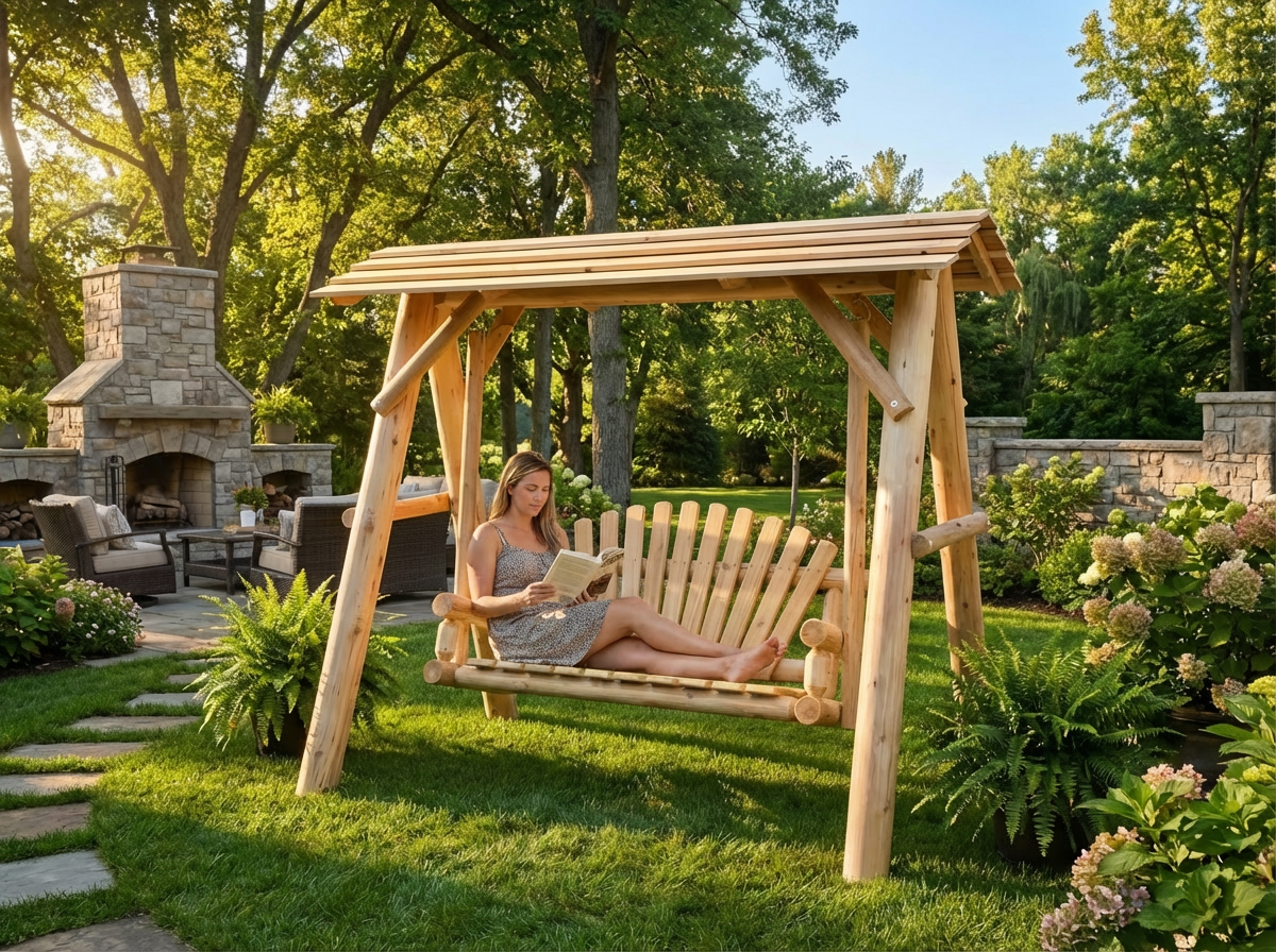 Cedar Porch Swing with Stand and Canopy