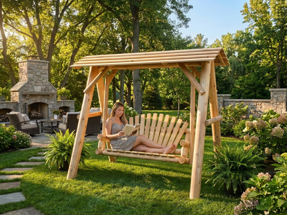Cedar Porch Swing with Stand and Canopy