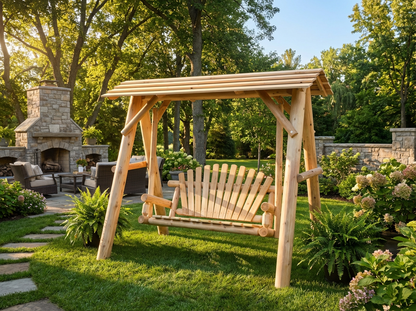 Cedar Porch Swing with Stand and Canopy
