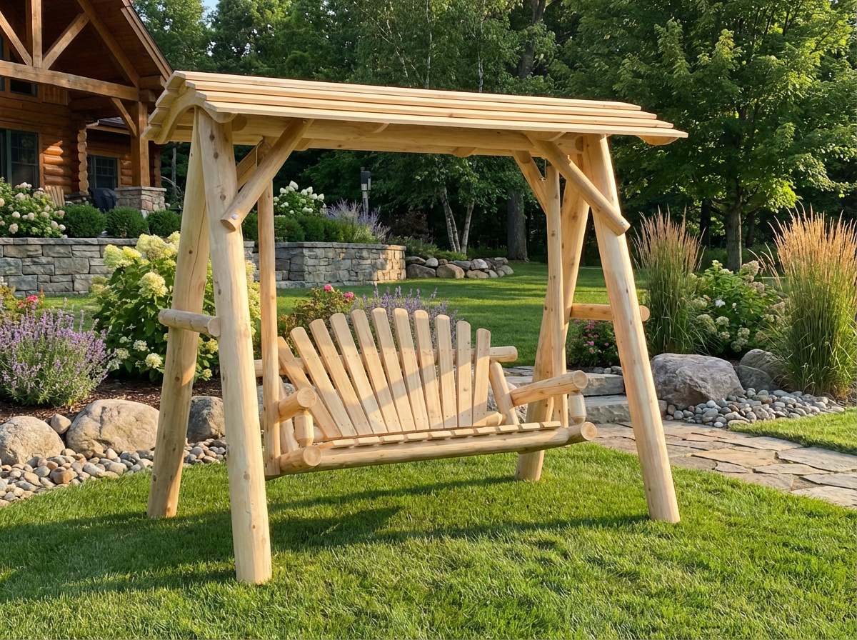 Cedar Porch Swing with Stand and Canopy